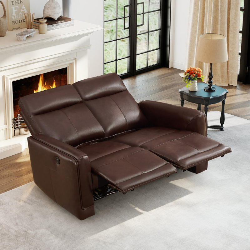 Causeuse inclinable électrique en cuir 44,88 po de large avec USB et Type-C, Espresso Brown