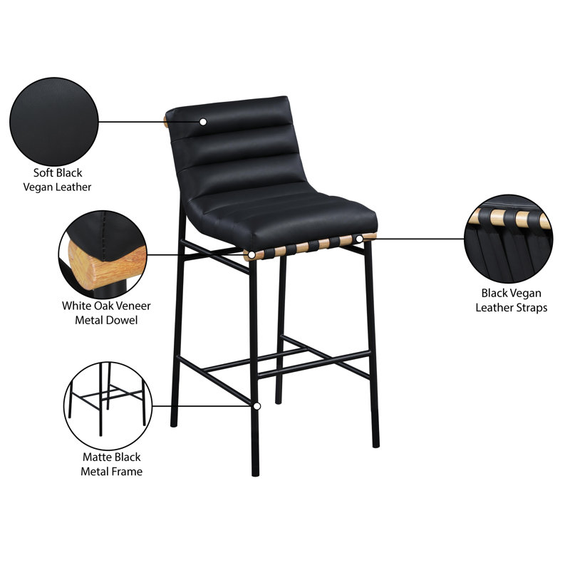 Vincentas Upholstered Counter Stool, Black Faux Leather, Counter Stool (26.4" Seat Height)