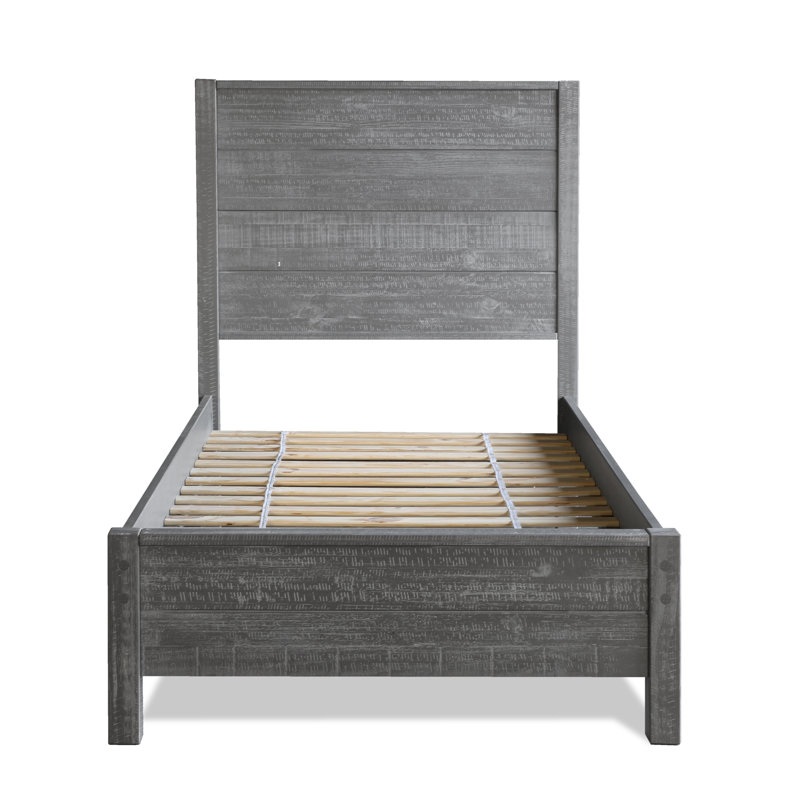 Lit en bois massif Montauk, Simple, Gris rustique