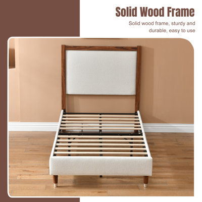 Wooden platform bed with upholstered base