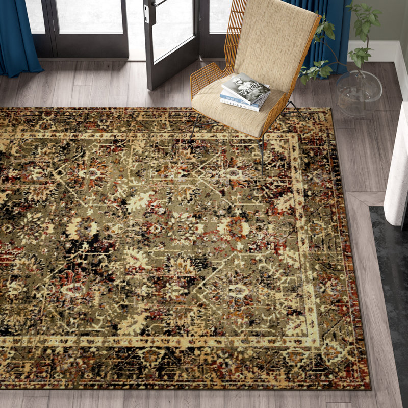 Tapis à motif géométrique vert / rouge / brun clair Alameda, Rectangle 5 pi 3 po x 8 pi