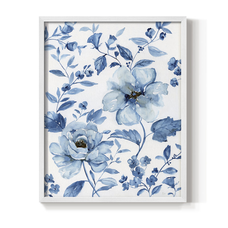 Imprimé encadré bleu chinois - bois massif, 11" H x 9" W, White