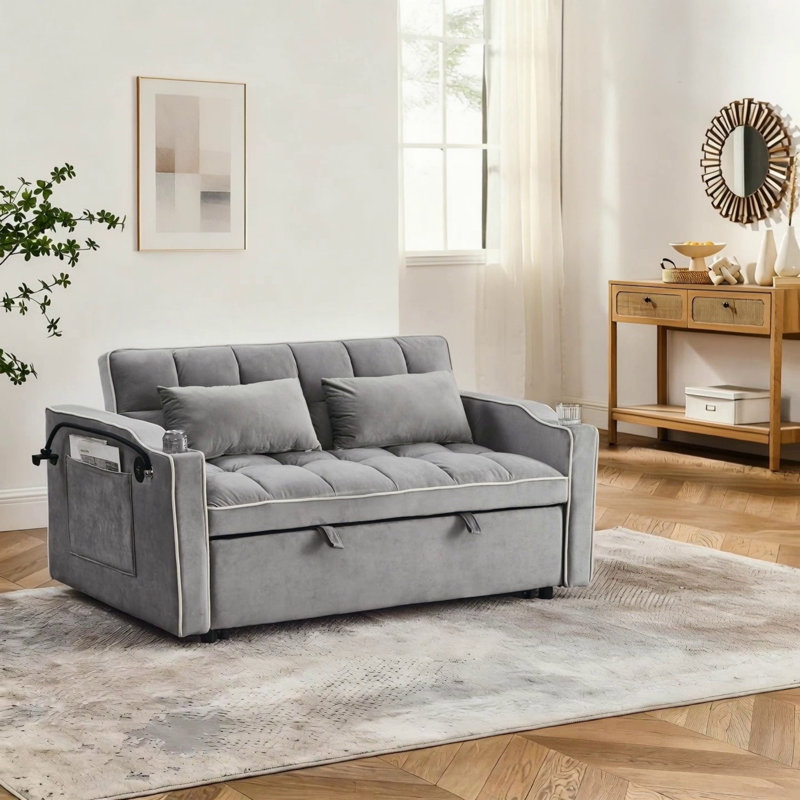 Canapé-lit pliable polyvalent de 55,51 pouces, Gris