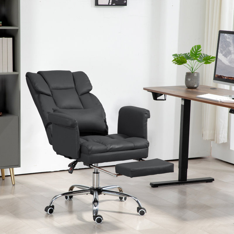 Executive Office Chair, PU Leather Ergonomic Office Desk Chair, Reclining And Swivel Chair With Footrest And Lumbar Support