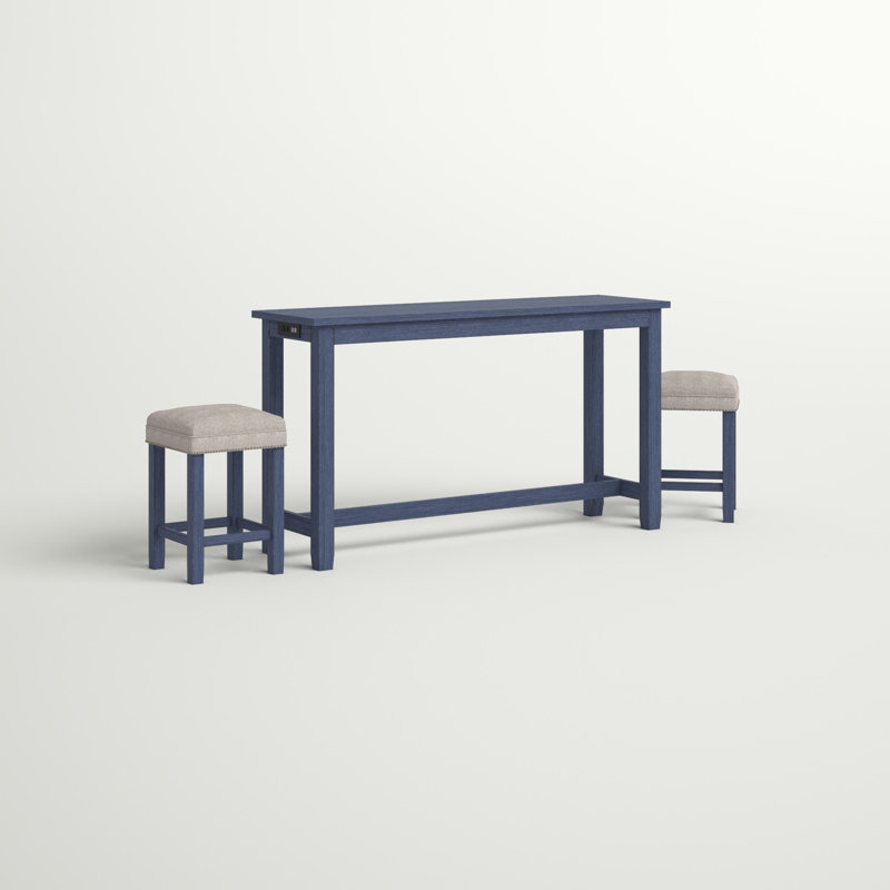 Ensemble de table de salle à manger 3 pièces à hauteur de comptoir Halethorpe, Beige, Bleu antique