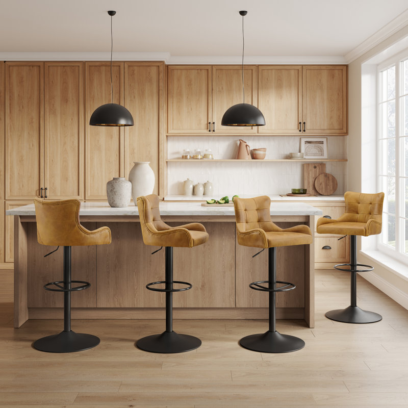 Swivel Upholstered Adjustable Height Counter Stool, Light Brown