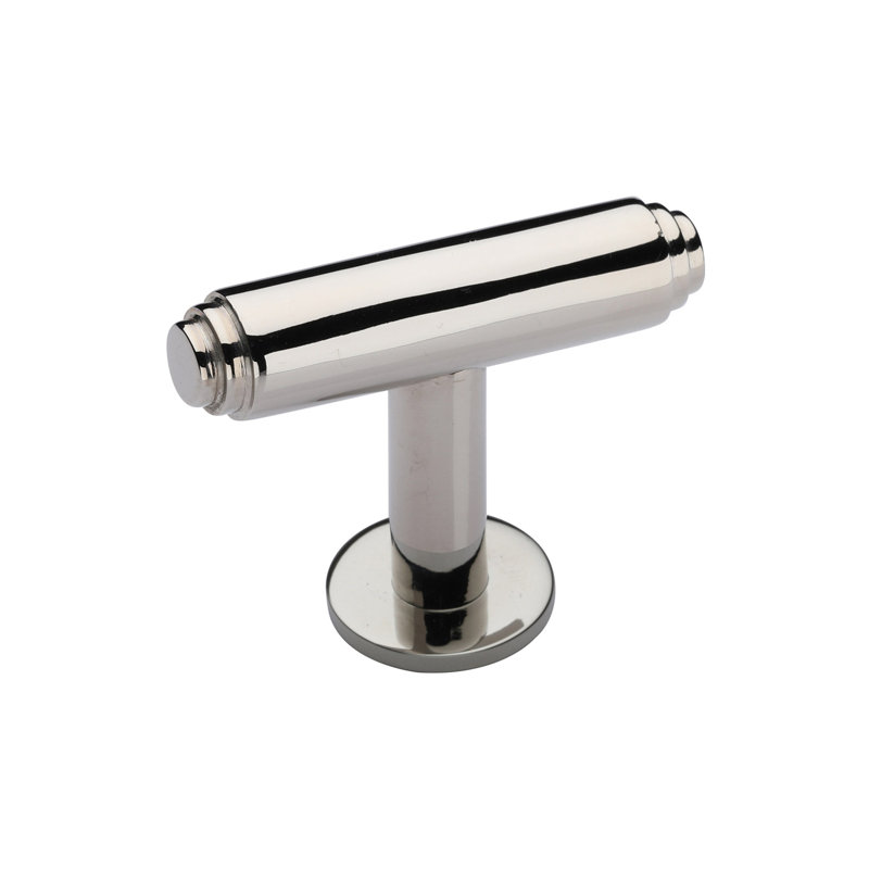 Heritage Brass Cabinet Knob Stepped T-Bar Design with Rose 45mm, Polished Nickel Finish