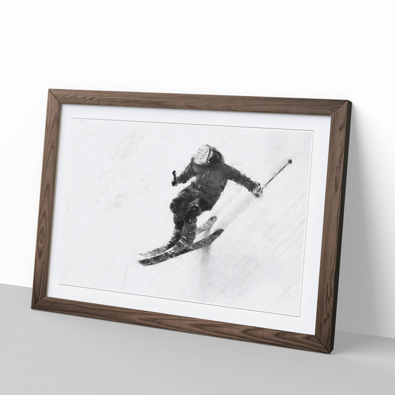 Skiing Vol.2 - Picture Frame Graphic Art, 27cm H x 36cm W x 2cm D, Walnut Framed