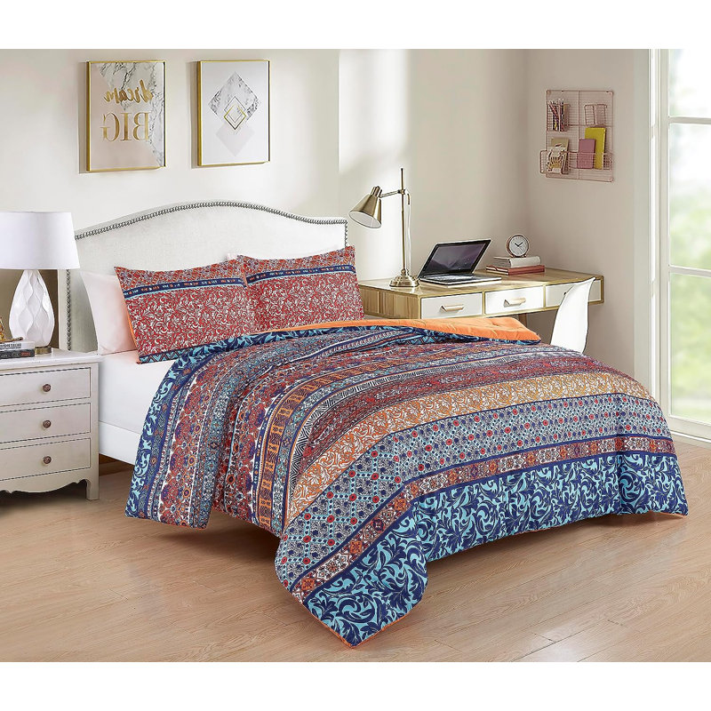 Bohemian Multicolor Queen Microfiber Comforter Set with Pillow Shams