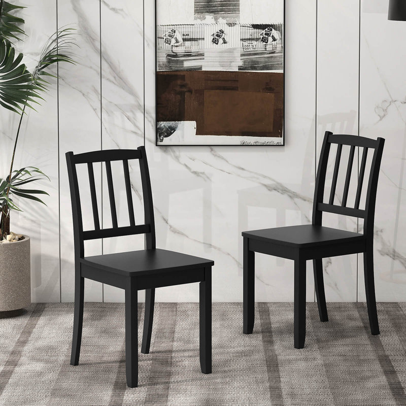 Costway Wood Dining Chair Set Of 2 With Rubber Wood Legs Curved Backrest For Kitchen, Black