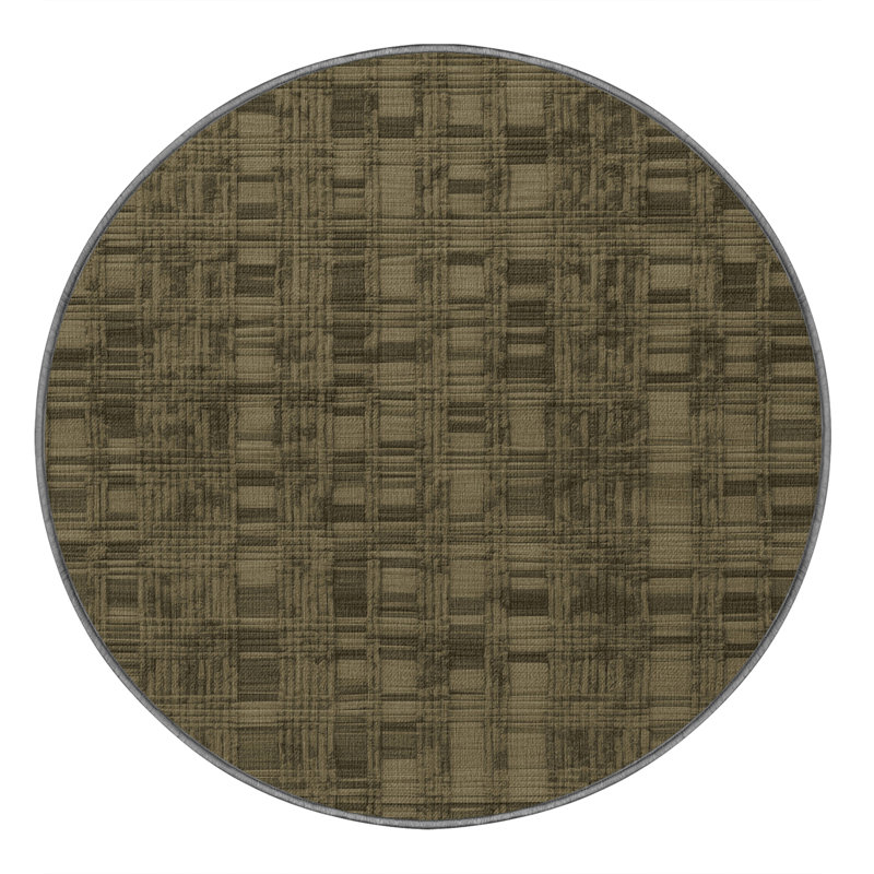Tapis brun à carreaux lavable à la machine, Rond 4 pi