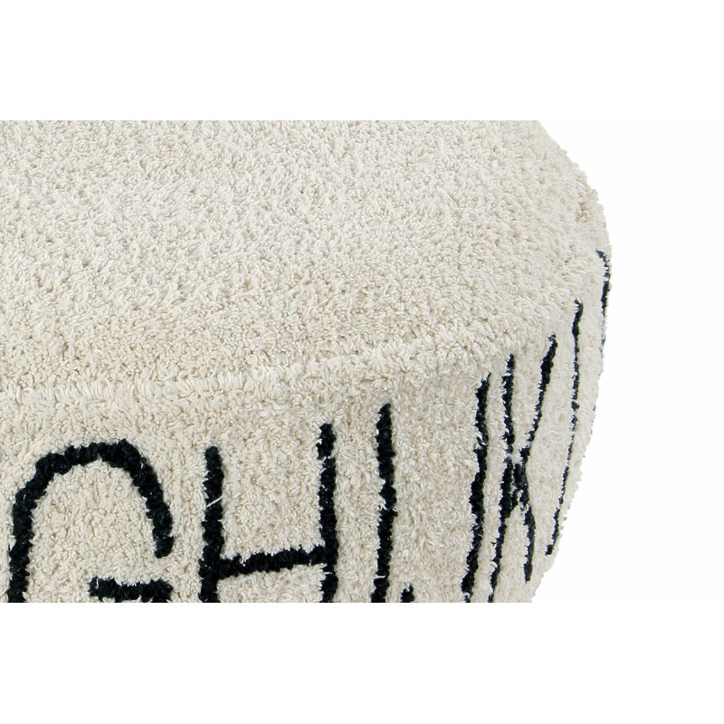 ABC Tufted Round Upholstered Pouf in Natural & Black