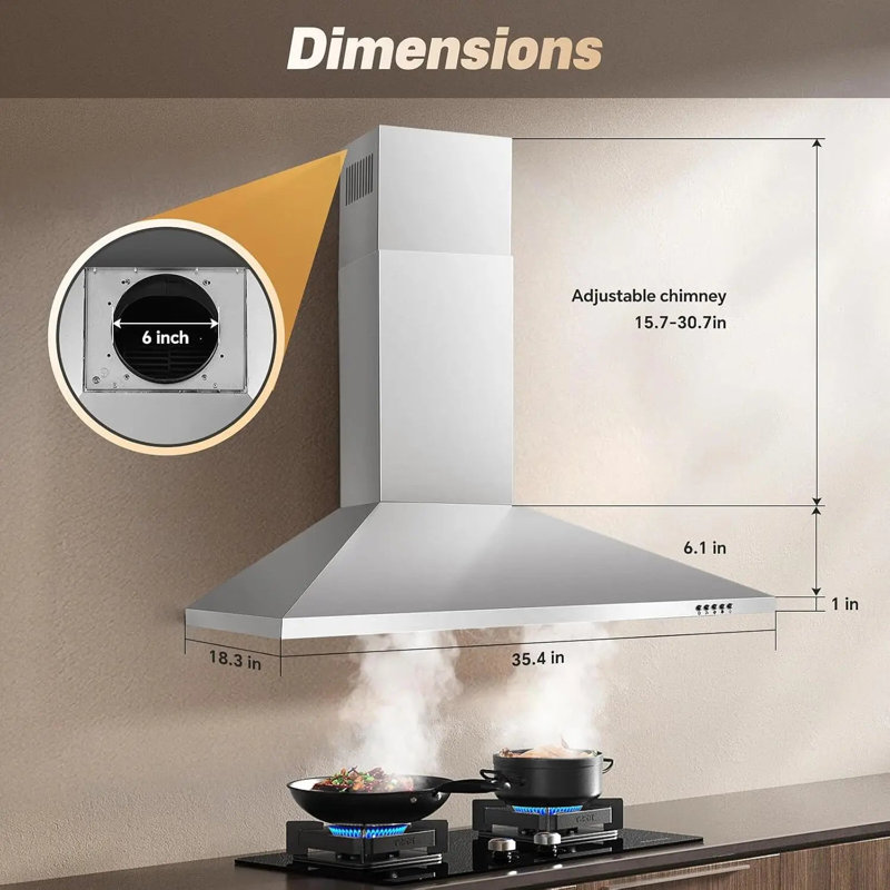Hotte murale 36 pouces en acier inoxydable