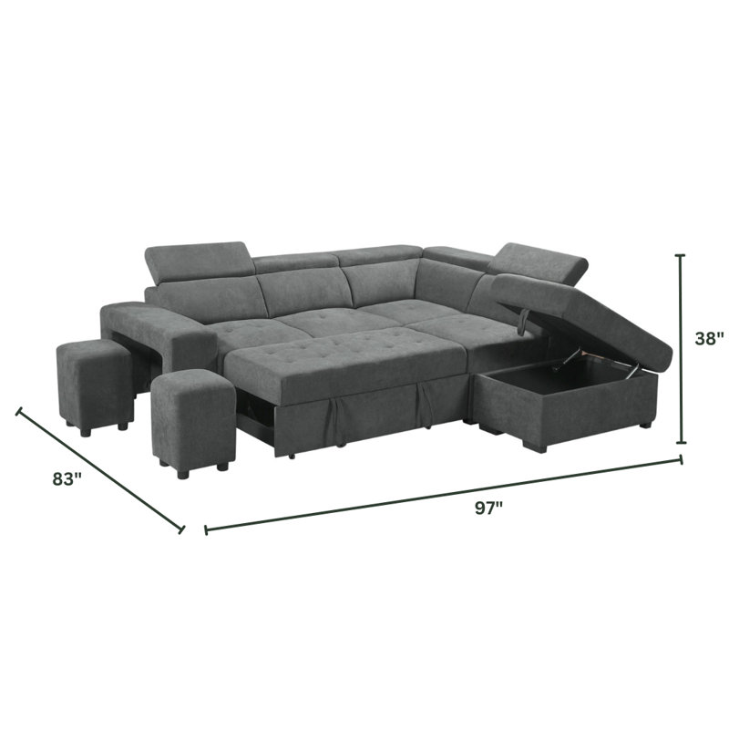 Canapé-lit Samoa Latitude Run® gris avec repose-pieds et 2 tabourets de rangement