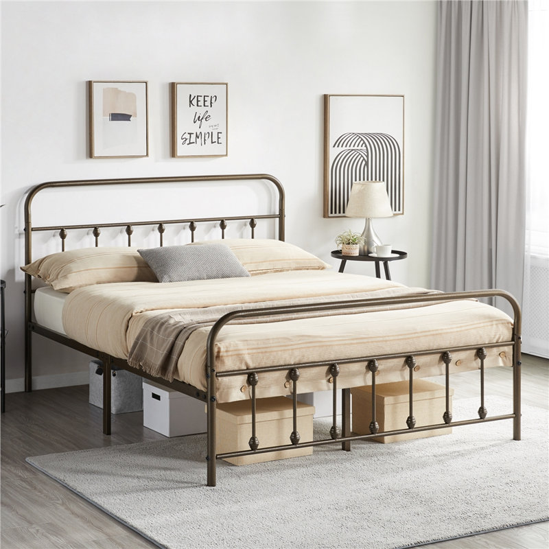 Bronze Full Size Metal Bed Frame with High Headboard