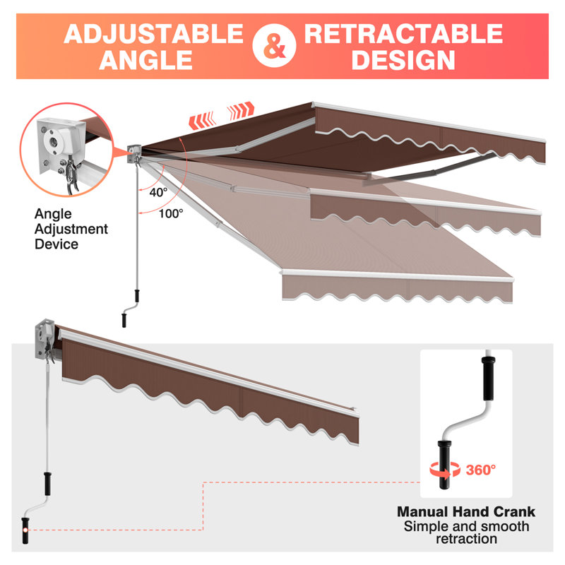 Gymax 96'' W x 5'' D Fabric Cover Retractable Freestanding Awning, Solid Coffee, 60" H x 120" W x 98.4" D