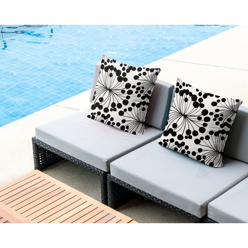 Housse et insert de coussin décoratif intérieur / extérieur en mélange de polyester, L 15 po x H 15 po, Noir