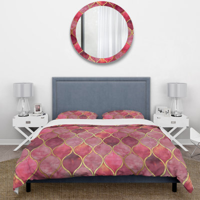 Ensemble de housse de couette rose doré Midcentury Trellis II - Midcentury