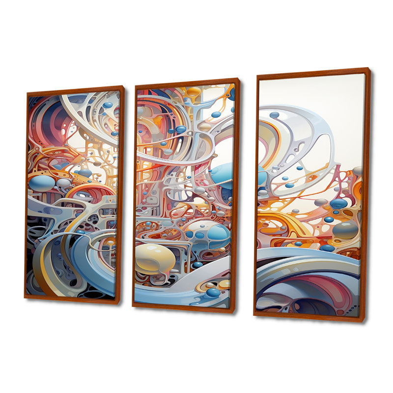 «Swirling Architecture Blue Spheres», ensemble de reproductions d'art géométriques murales, H 40 po x l 60 po x P 1 po