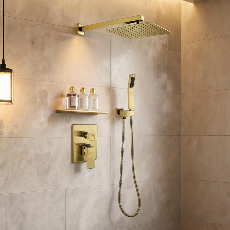 Ensemble de pomme de douche murale 10 po en laiton brossé doré avec pomme de douche à pluie et ensemble combiné