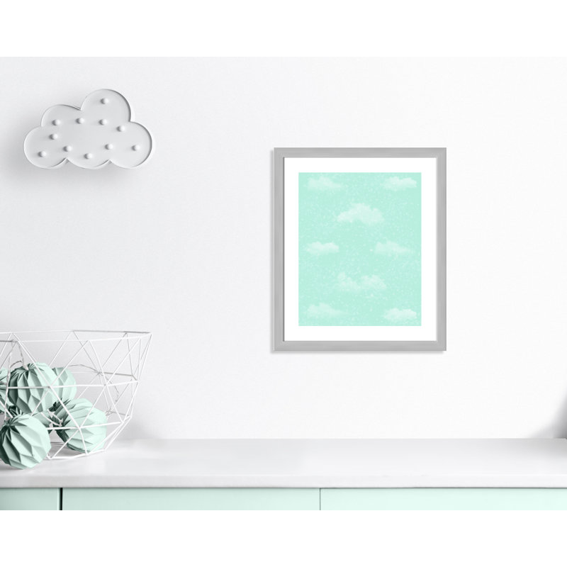 Art unique de nuages scintillants, H 26,5 po x l 22,5 po x P 0,625 po, Encadré plat argent