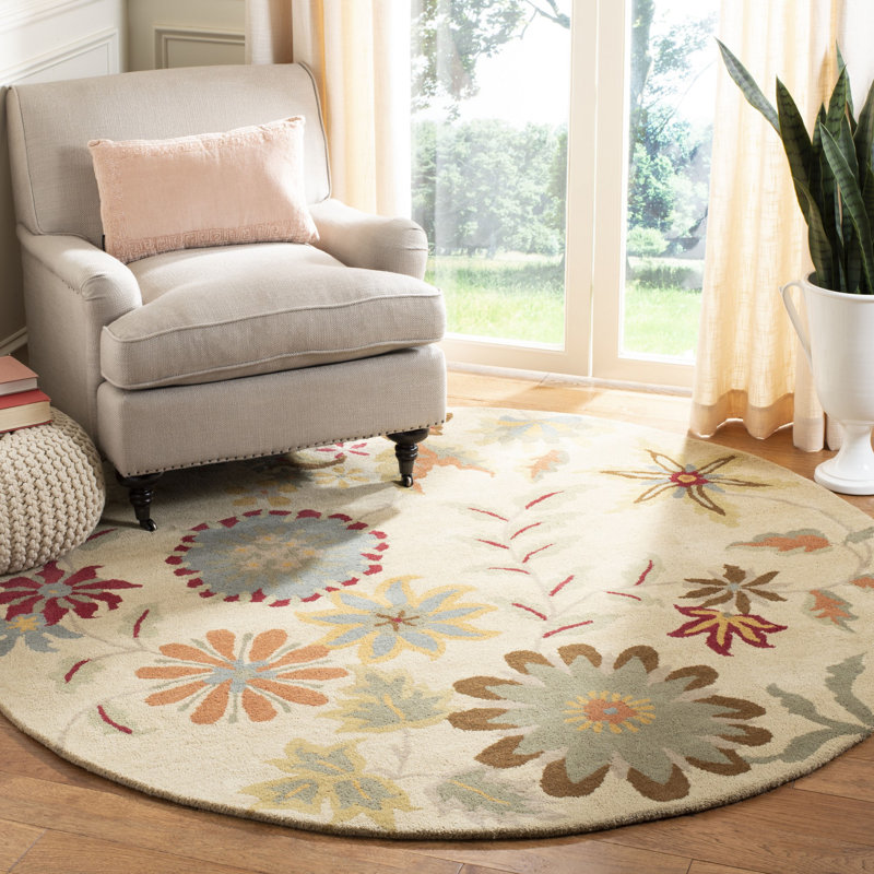 Tapis ivoire touffeté à la main Candelo, Rond 6 pi