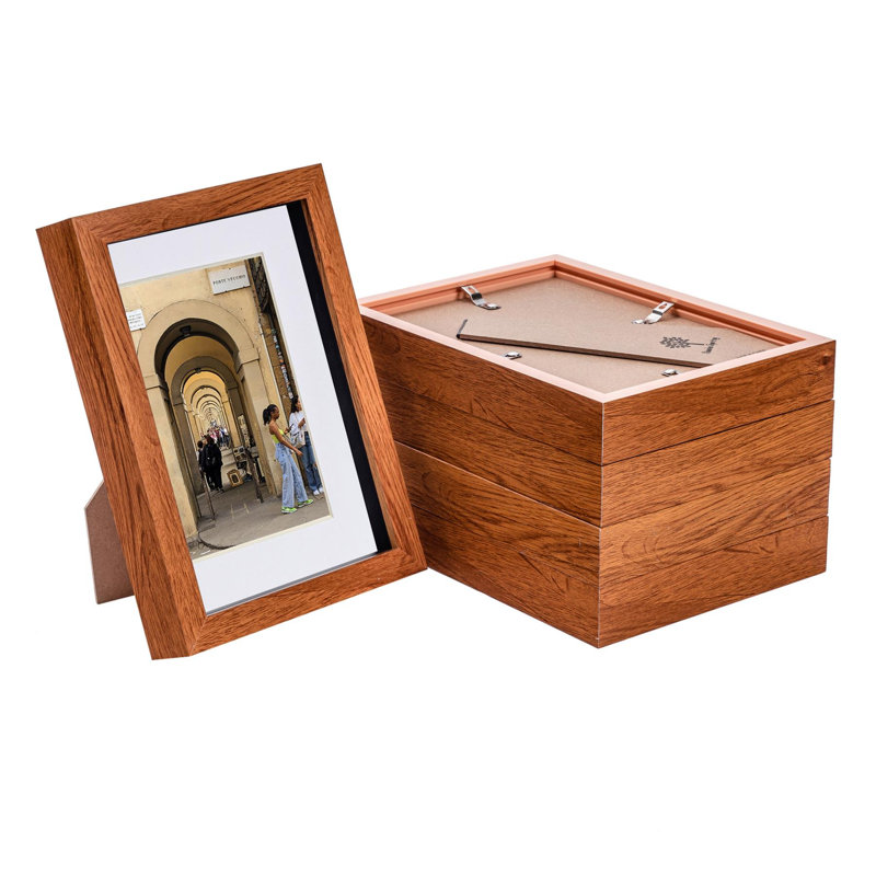 3D Box Photo Frames with 4" x 6" Mounts - A5 (6" x 8"), Dark Wood