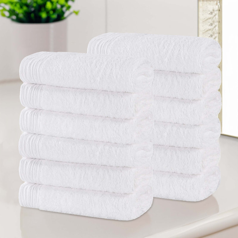 Rayon From Bamboo Cotton Blend Eco-Friendly Hypoallergenic Soft Solid Towel Set, White, Washcloth - 12 Pack
