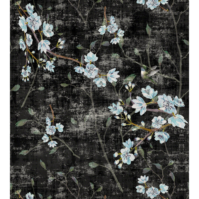 Chinoiserie Animal Print Metallic Wallpaper Roll, Black Blue