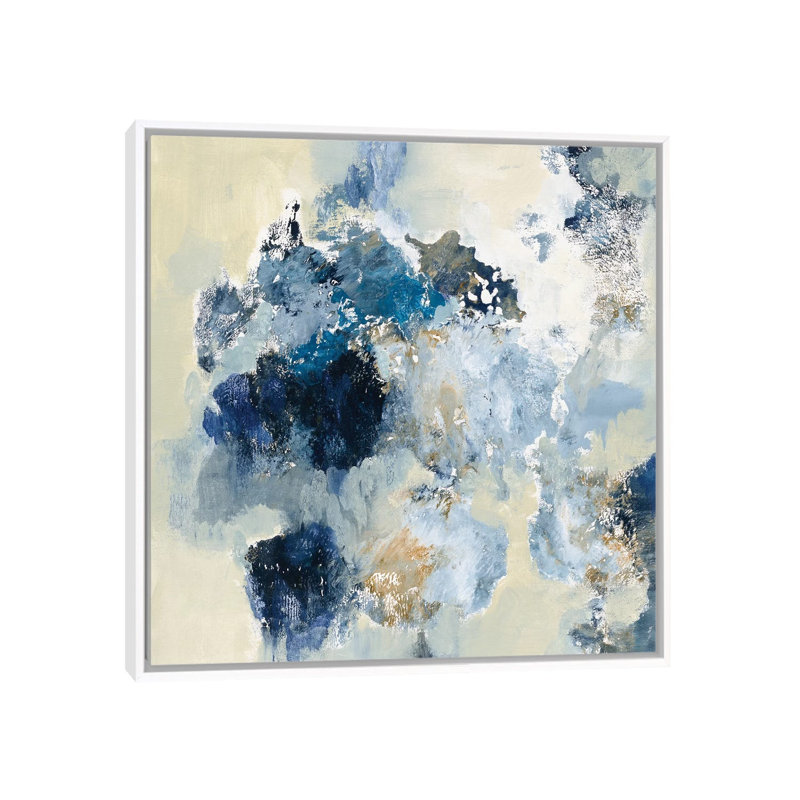 " Indigo Monotype " by Silvia Vassileva, 26'' H x 26'' W x 1.5'' D, White Framed Canvas, No Mat