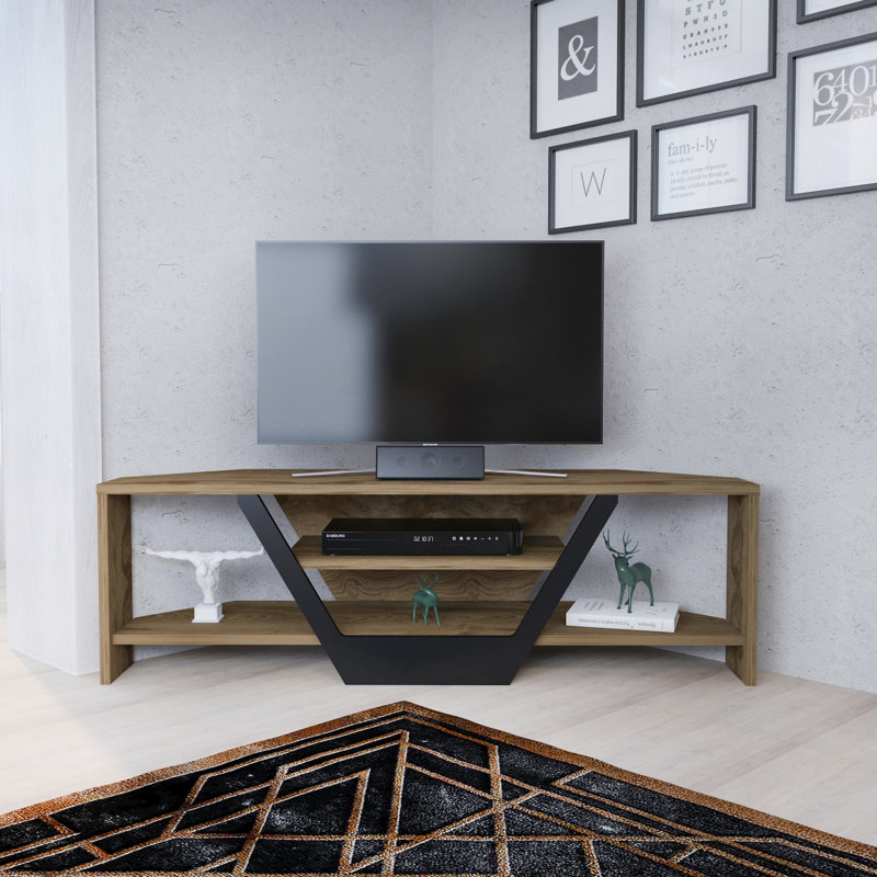 Sigel Corner TV Stand for TVs up to 48", Oud Oak and Black, 36.8cm H x 120cm W x 14.6cm D