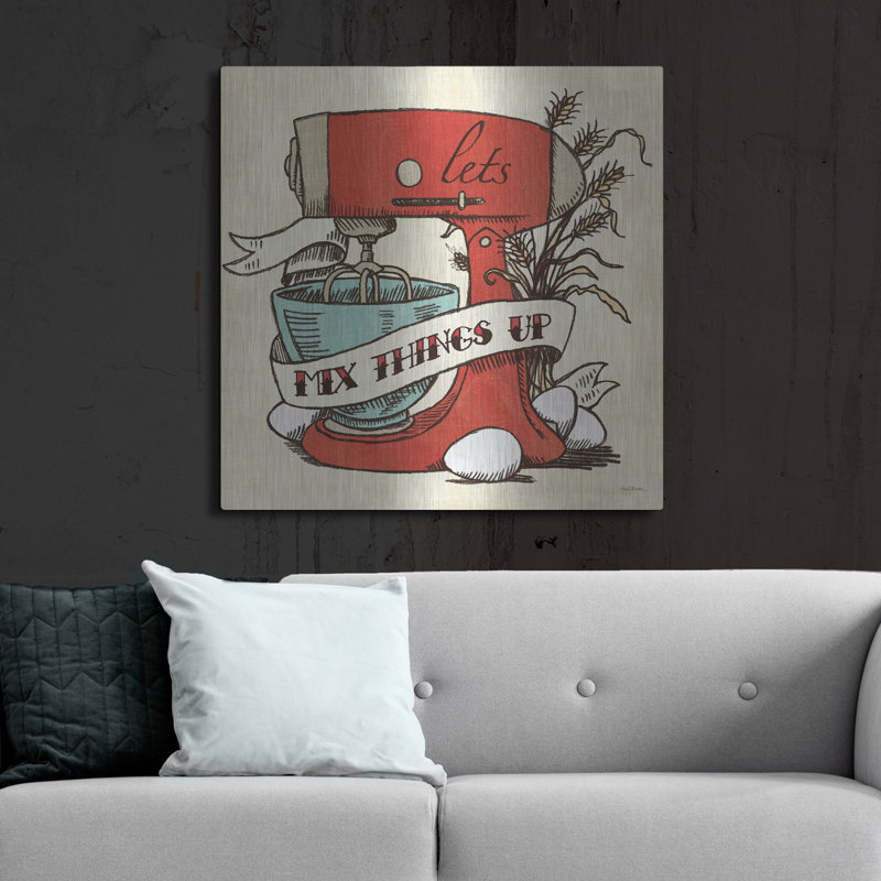 Art mural en métal luxueux «Retro Bakery Blue 2» par Mary Urban, H 36 po x l 36 po