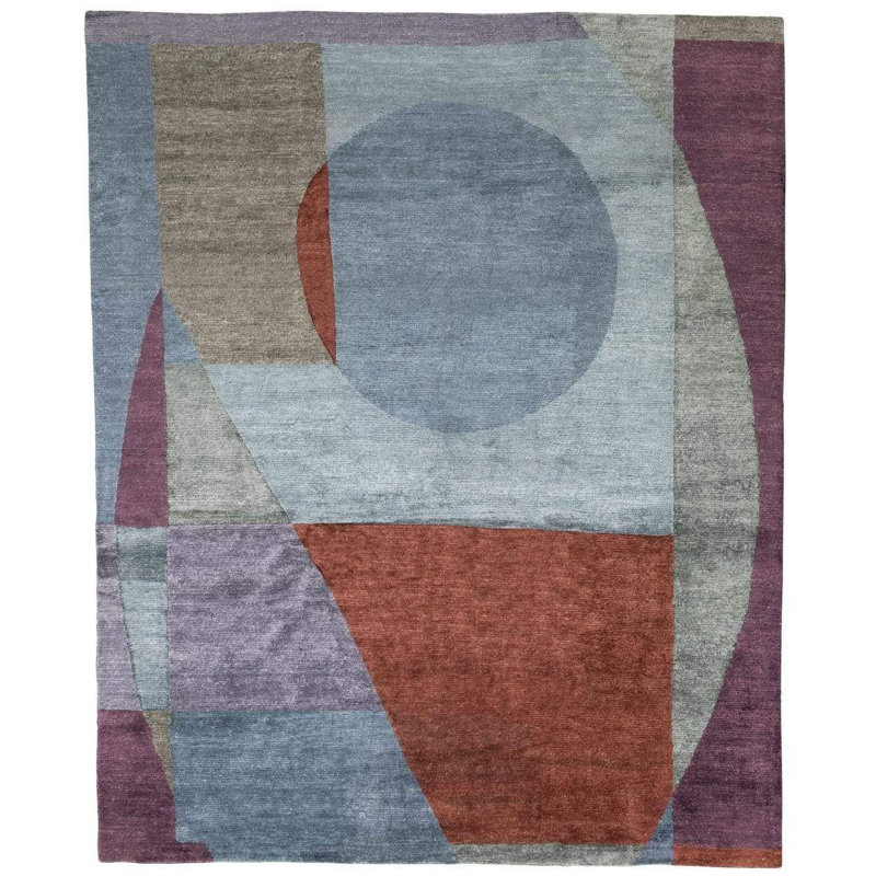Martine Silk Abstract Area Rug in Blue/Purple/Red, Rectangle 2' x 3'