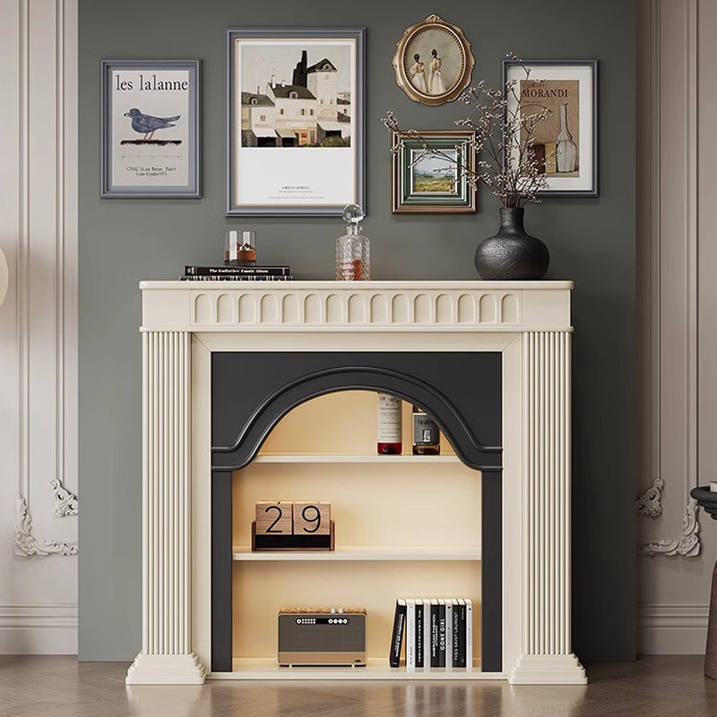 Armoire décorative française en bois massif de style crème arquée, H 43,31 po x l 47,24 po x P 12,60 po