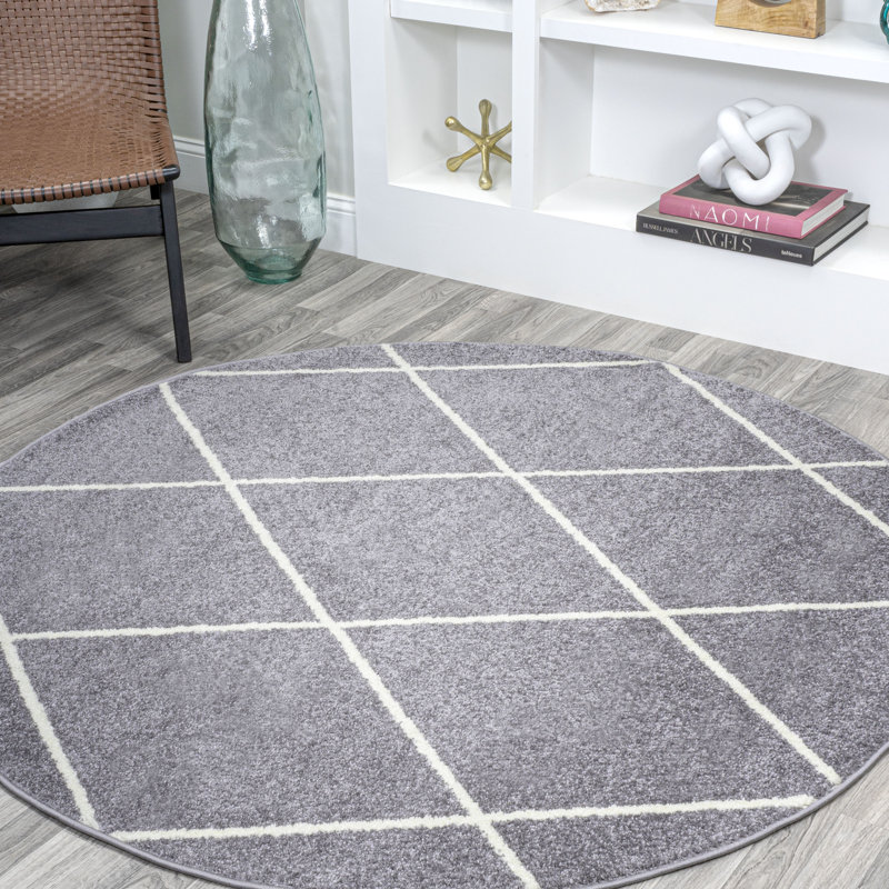 Tapis gris / blanc Bertrice, Rond 5 pi 3 po