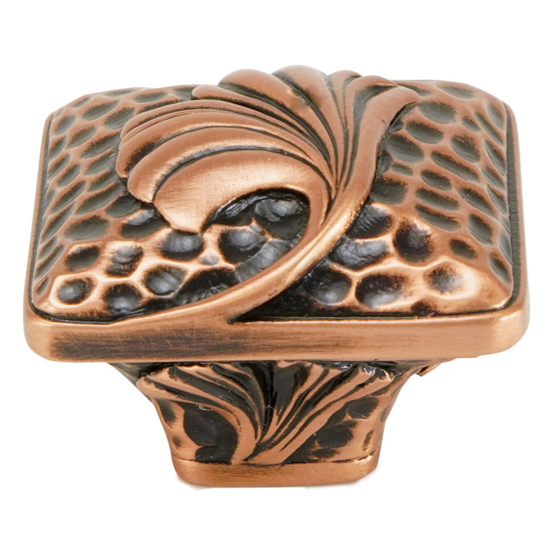 ARTS & CRAFT GINKGO KNOB IN PLATE, Copper, 1 4/5"