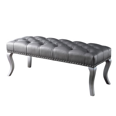 Upholstered Bench With Nailhead Trim And Detail In Champagne, 48"W X 18"L 18"H, Provides Comfortable Soft Crystal Button Tufting Enhances Comfort