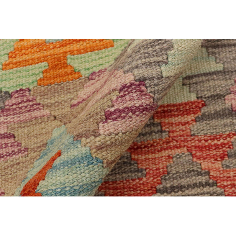 Tapis gris / beige / rouge en laine noué à la main 4 pi 10 po x 6 pi 5 po Sharen