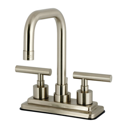 Kingston Brass Manhattan Two-Handle 3-Hole Deck Mount 4" Centerset Bathroom Faucet with Brass Pop-Up
