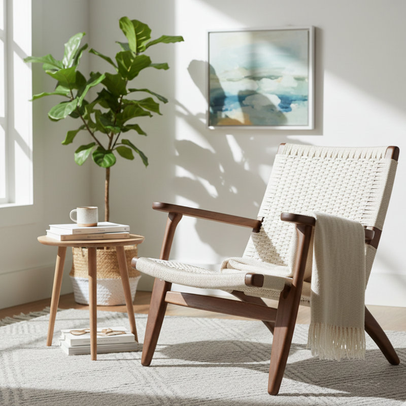 Edd Wood Chair With Arms, Walnut, White