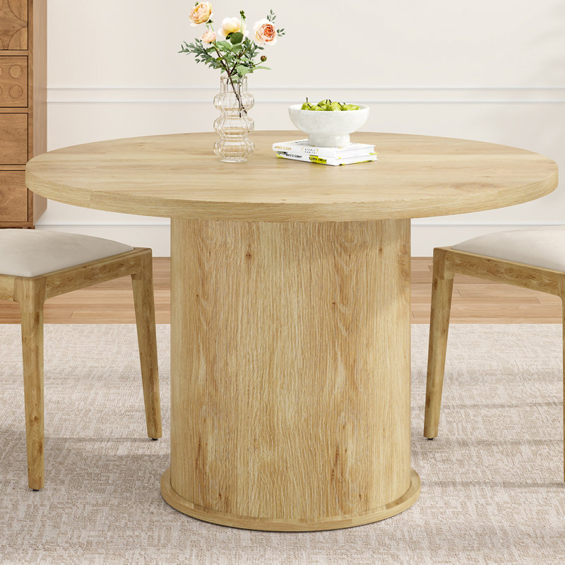 Table de salle à manger de 43 po pour 4 personnes, petite table de salle à manger avec plateau en bois et base en métal robuste, table de salle à manger ronde moderne pour salle à manger, assemblage facile