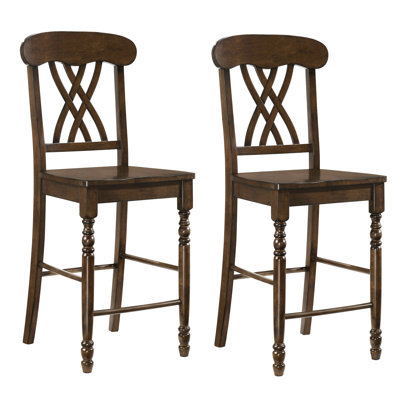 2 tabourets à hauteur de comptoir à dossier croisé en noyer avec siège inclinable confortable et repose-pieds de détente 2 pièces, rembourrage en mousse, pieds en bois, rectangulaire,