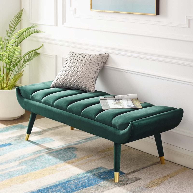 Banc d'appoint argenté en velours touffeté Byron, Vert