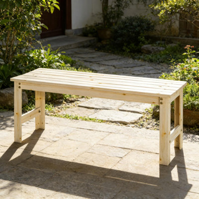 Banc à lattes sans dossier, banc d'extérieur en bois