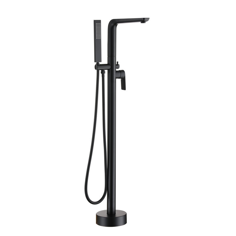 Robinet de baignoire à une poignée et fixation au sol avec douche à main, Noir