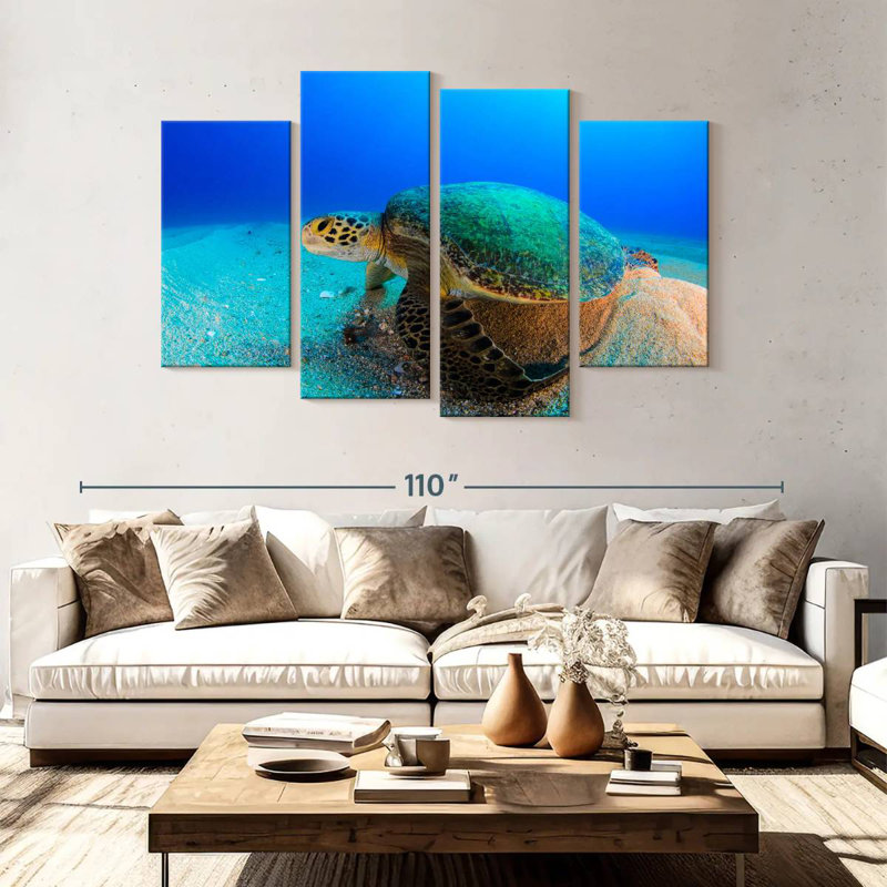 Tortue de mer au repos, H 54 po x l 84 po
