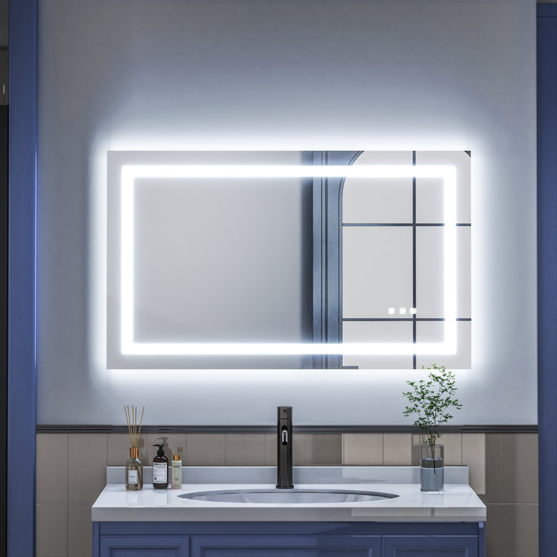 Miroir de salle de bain sans cadre avec rétroéclairage et lumière avant, 32 po x 48 po, Rectangulaire