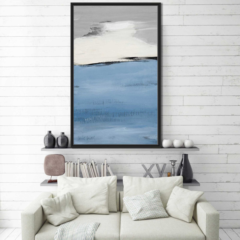 «Blue Flatlands II», reproduction de peinture acrylique sur toile, H 33,5 po x l 21,5 po x P 2 po, Cadre flottant noir