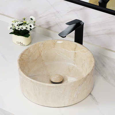 Lavabo de salle de bain vasque circulaire en céramique beige 16 "avec bonde escamotable Davivy