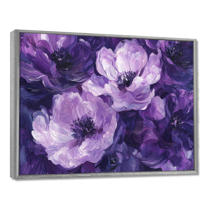 Pivoines mauves, danse de l'élégance I - pivoines, art mural, H 30 po x l 40 po, Encadrement argenté